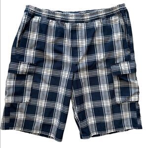 YAGO Men's Elastic Waist Drawstring Relaxed Fit Plaid Cargo Shorts size L